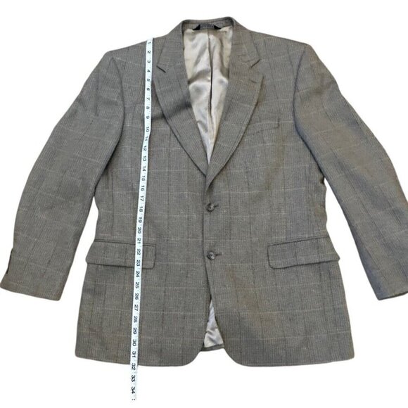 Jos A Bank Sport Coat Blazer Mens 43R Brown Tan Herringbone Windowpane Wool Silk - Picture 10 of 11